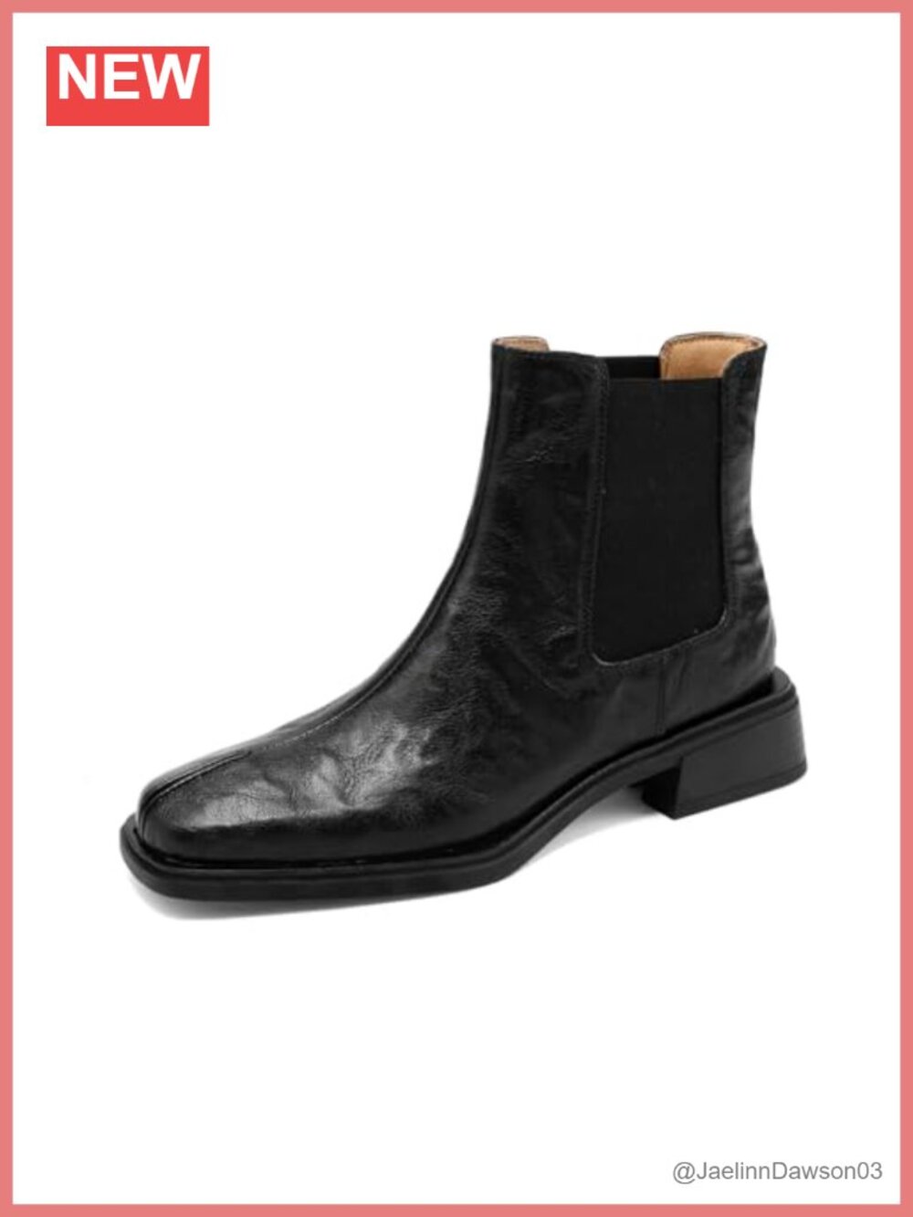 Genuine Leather Chelsea Booties Square Toe Chunky Heel Handmade Women's Ankle